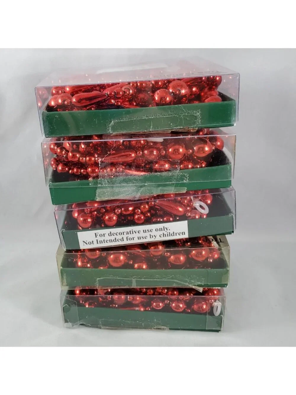 Set of 5 Marshall Fields Red Water Drop Plastic Bead Christmas Garland 9ft each